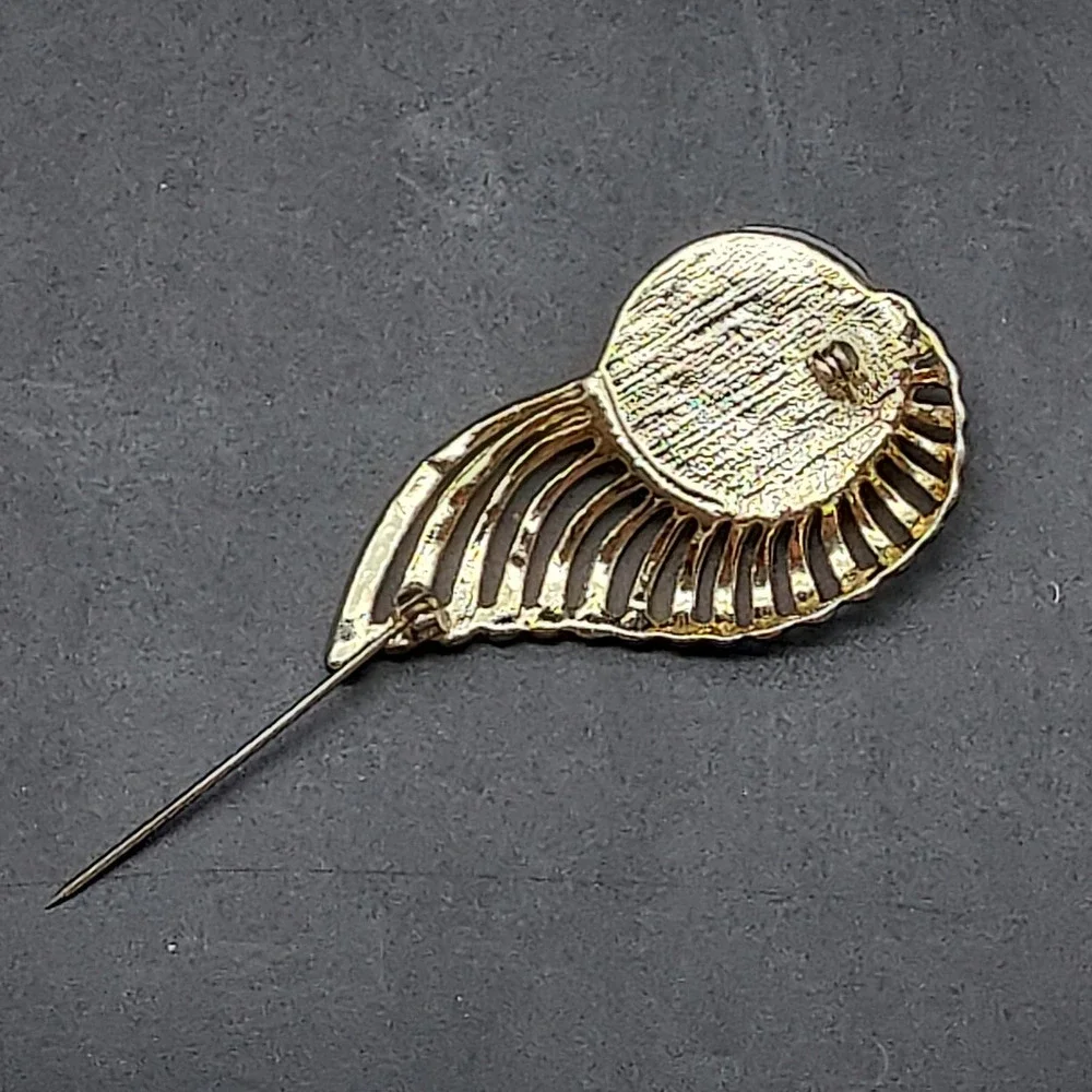 Art Deco Brooch Gold Tone Black Cabochon Vintage Costume Jewelry Abstract‎